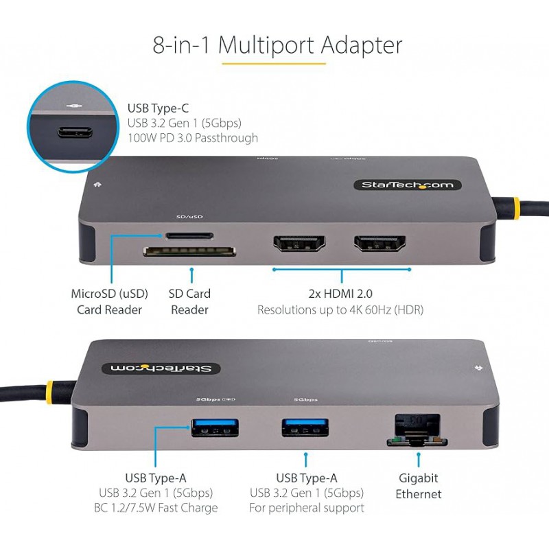 Docking Station USB Tipo C 2x HDMI PD - Adaptadores Multipuertos