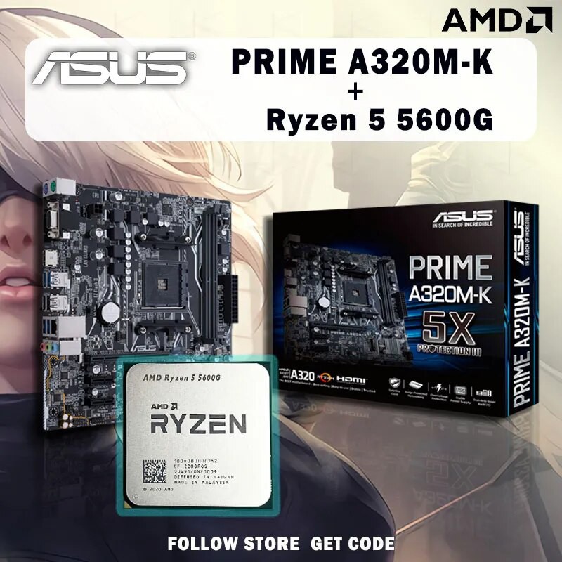 Kit de procesador AMD Ryzen 5 5600G board Asus Prime A320M K y