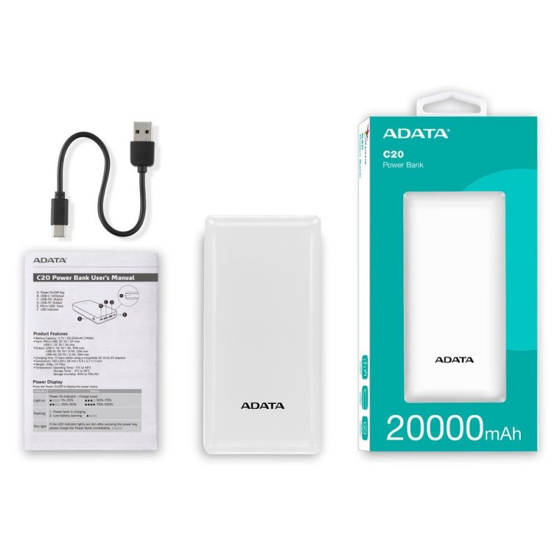 Power Bank ADATA PBC20-WH C20 20,000... Power Bank ADATA PBC20-WH C20 20,000...