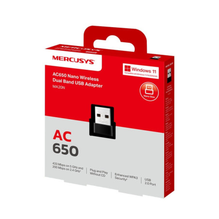 Mercusys MA20N AC650 Nano Adaptador USB Wi-Fi Dual Band 650Mbps - Tienda Online