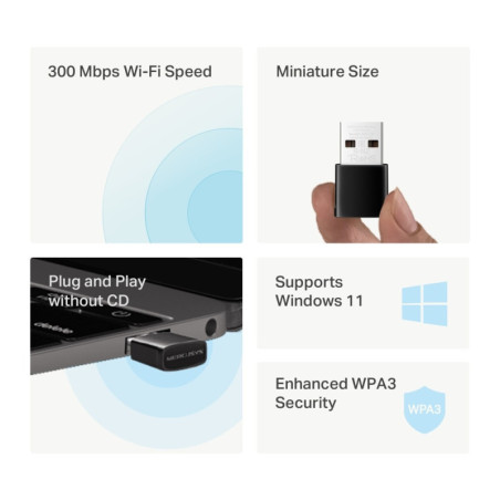 Adaptador Nano USB N300 Wi-Fi TP-LINK MA12N