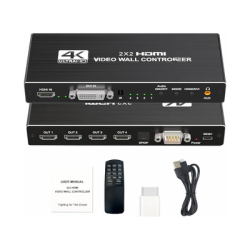 Controlador de Video Wall HDMI 4K60Hz 2x2 con RS232 salida de audio L R soporta rotacin de 180