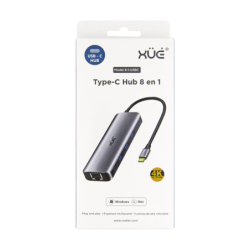 DOCKING 8-1 TIPO-C 31 Gen1 a GIGABIT RJ45  HDMI 4K  PD 100W  3USB30  SD TF XUE GRIS Garanta 1 Ao