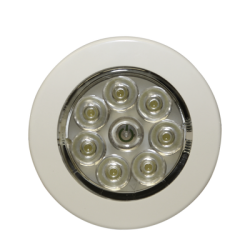 Mini luz de cortesía circular con bisel blanco de 2.8 pulgadas, 50 lumenes Mini luz de cortesía circular con bisel blanco de 2.8 pulgadas, 50 lumenes