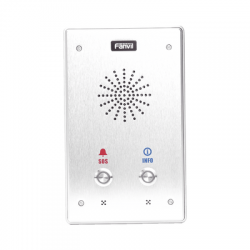 Intercomunicador IP, 2 líneas SIP, 2 relevadores con 2 botónes para llamada, anti-vandálico, IP65 e IK10, PoE Intercomunicador IP, 2 líneas SIP, 2 relevadores con 2 botónes para llamada, anti-vandálico, IP65 e IK10, PoE